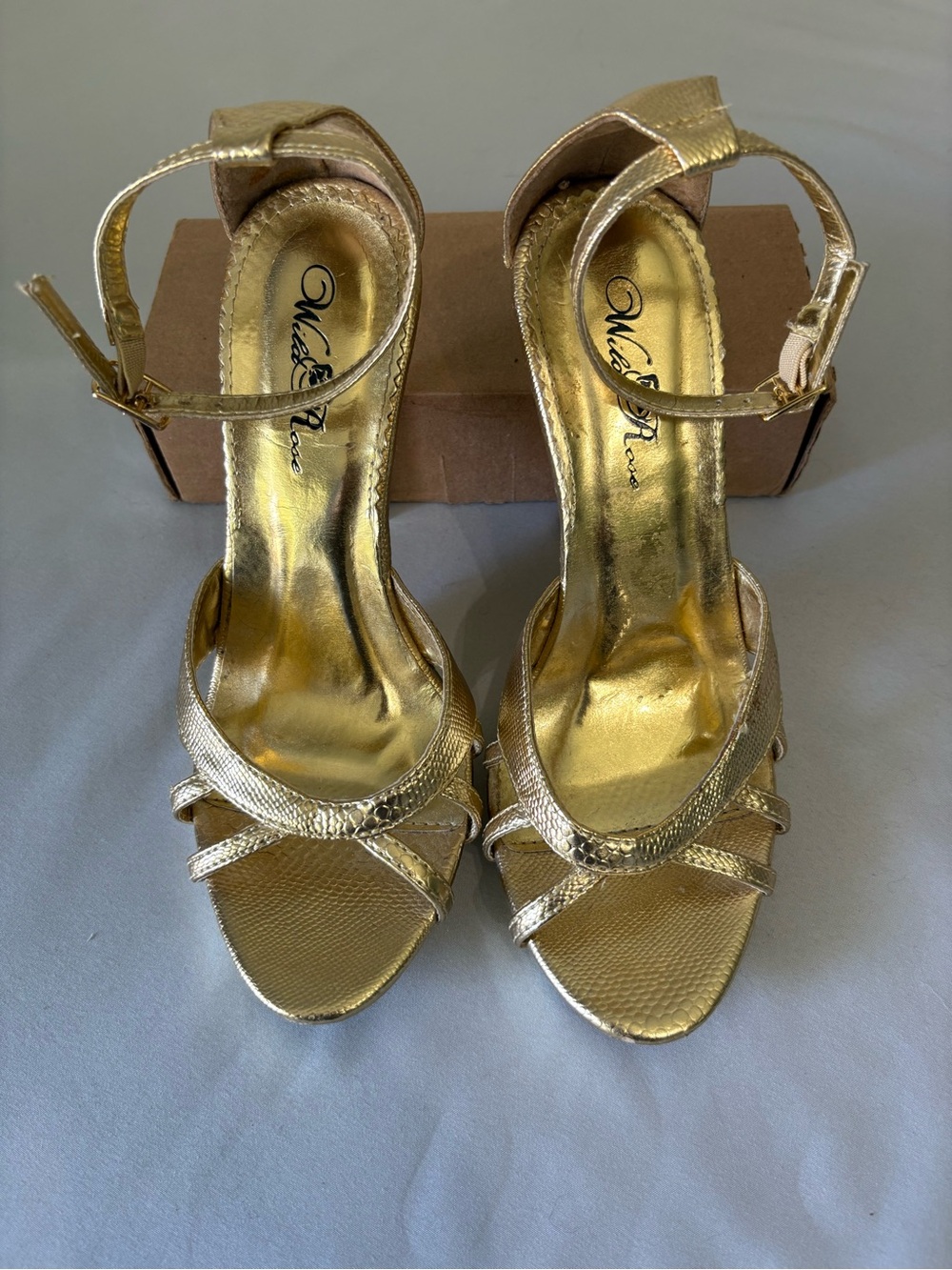 Vince Camuto Metallic Gold Strappy Ankle-Heel Sandals